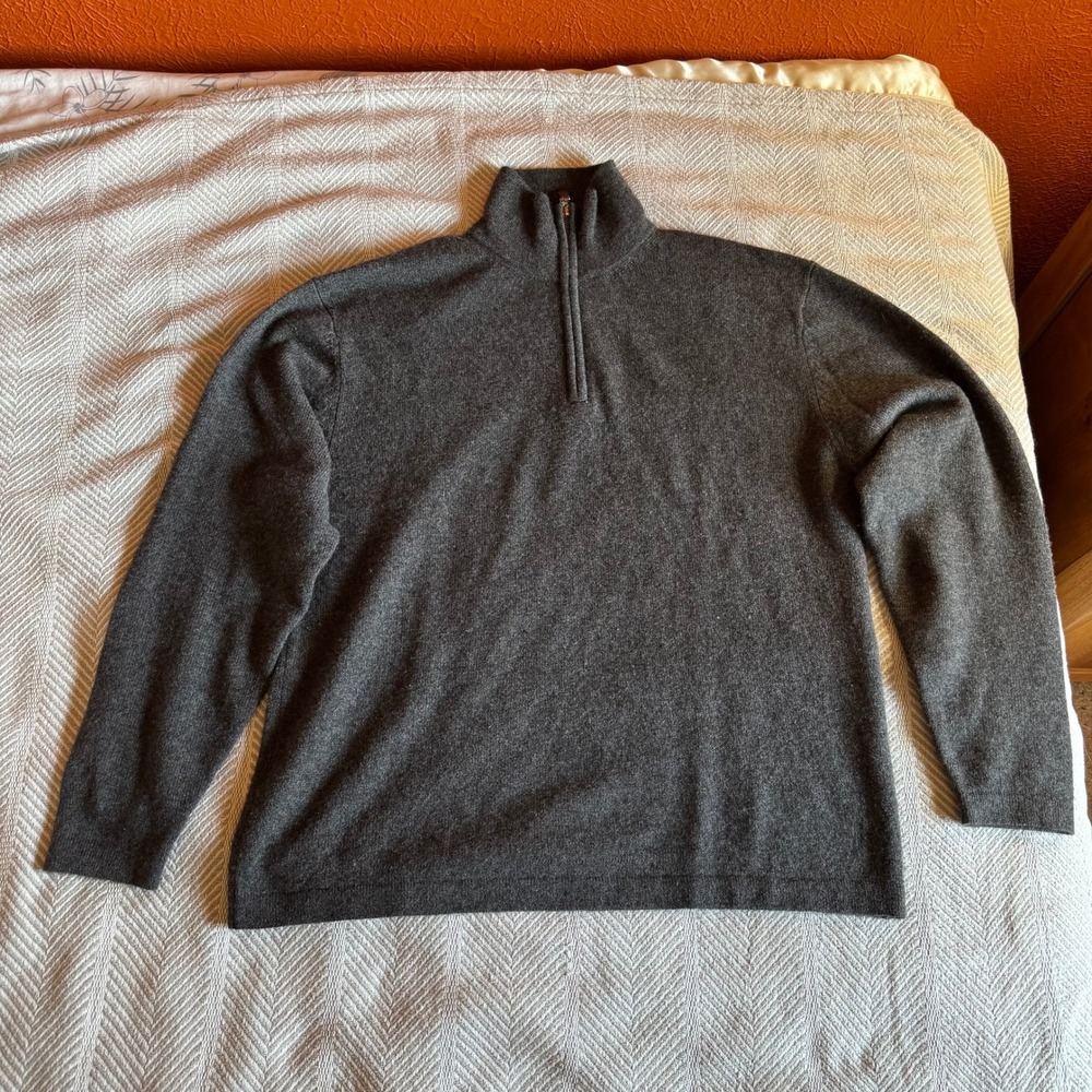 American Blue Pure Cashmere Quarter Zip Sweater Mens Medium Charcoal Gray Knit - Picture 7 of 9